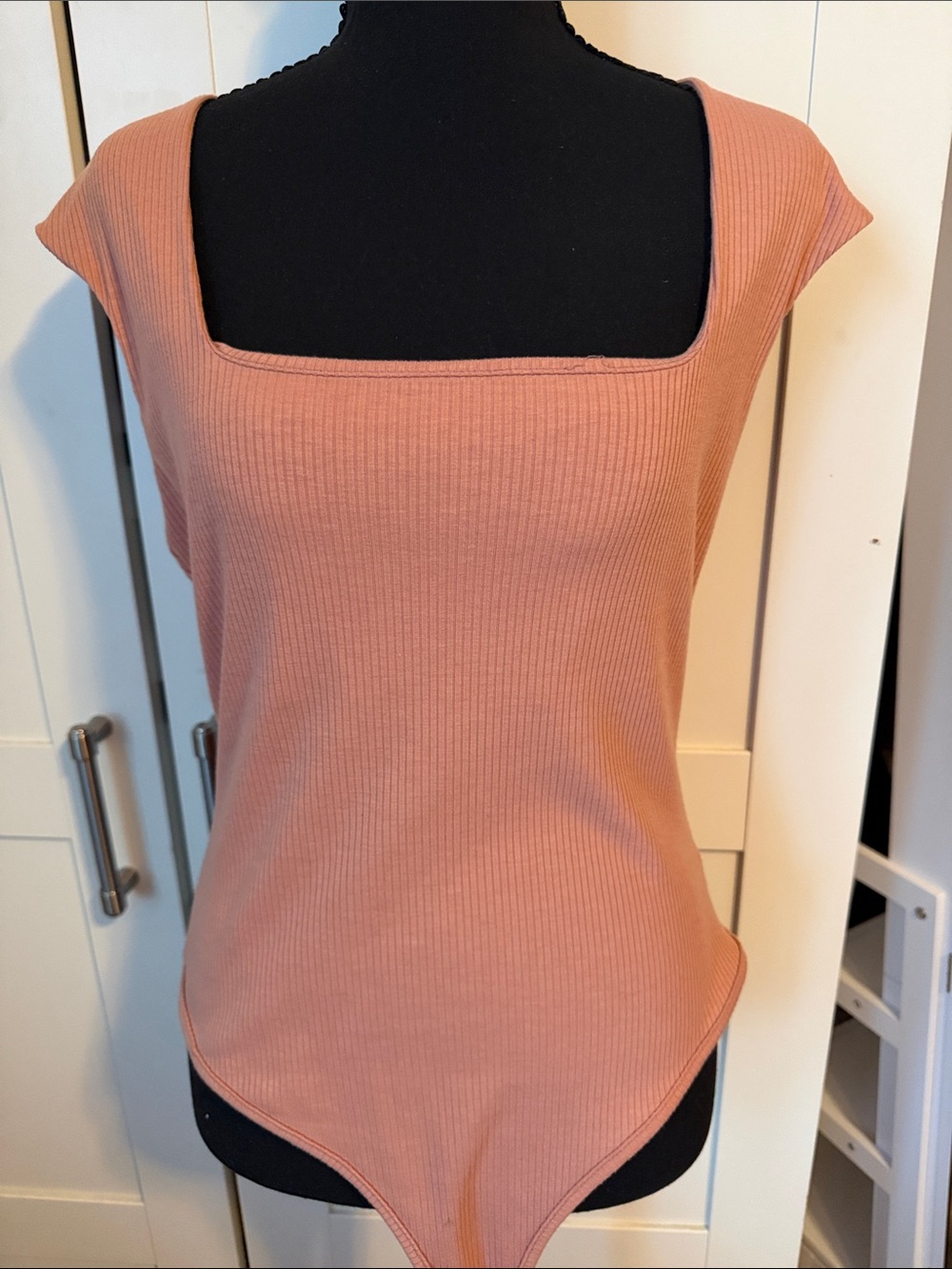 Lulu's Ribbed Square-Neck Bodysuit - Dusty Rose